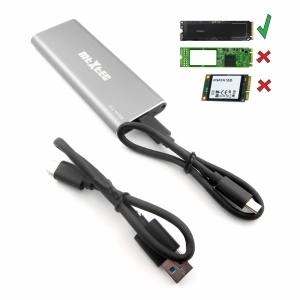 MTXtec externes NVME Case Alu-Gehäuse 2 Port USB u. USB C 3.1 für m.2 SSD NVMe Schnittstelle, silber