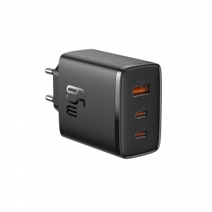 Baseus USB C GaN Ladegerät 65W USB-C Netzteil 3-Port PD Ladegerät mit PPS, Schnellladegerät schwarz